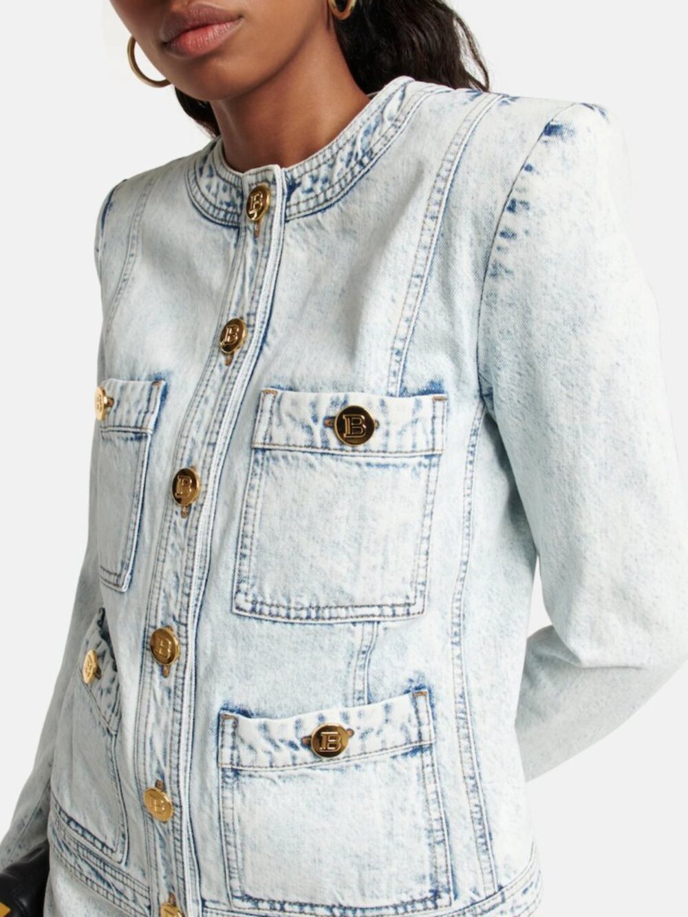 NWT Balmain Denim Light Acid Wash Cropped Jacket Sz 36